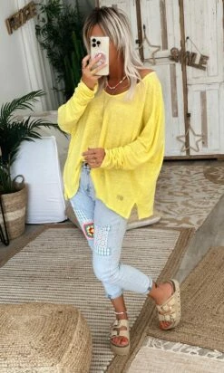 T-Shirt Gabin ML Loose Lin Jaune