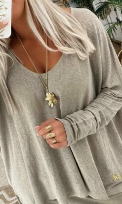 T-Shirt Gabin ML Loose Lin Taupe