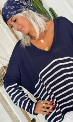 Pull Marius Oversize Bleu Marinière Blanc Skull