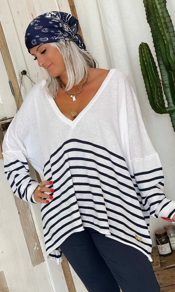 Pull Marius Oversize Blanc Marinière Bleu Skull 3 Pull Marius Oversize Blanc Marinière Bleu Skull