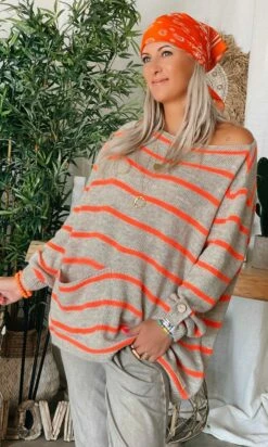 Pull Mika Oversize Taupe Marinière Orange Fluo -Vêtements Soldes 2024 473c3286 ae5c 4209 9933 3802a81260b0