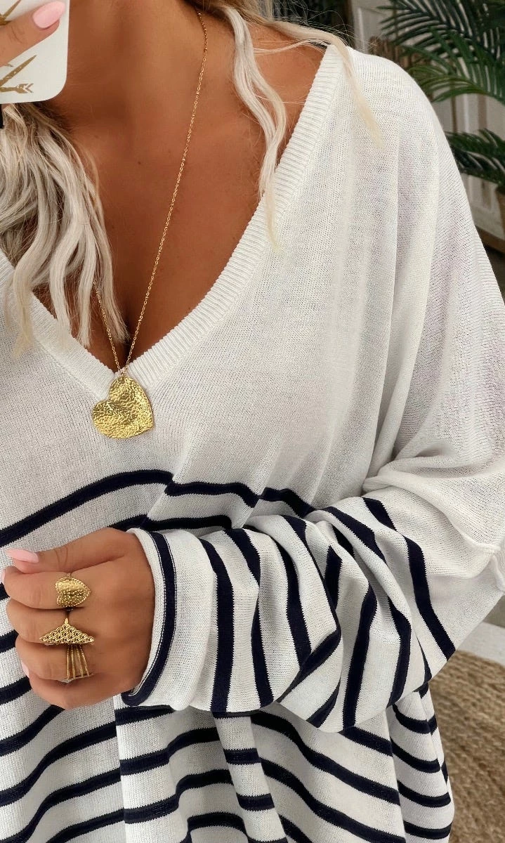 Pull Marius Oversize Blanc Marinière Bleu 3 Pull Marius Oversize Blanc Marinière Bleu