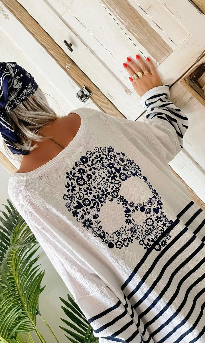 Pull Marius Oversize Blanc Marinière Bleu Skull 8 Pull Marius Oversize Blanc Marinière Bleu Skull – Image 6