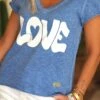 T-Shirt Magda Bleu Jean Love Blanc