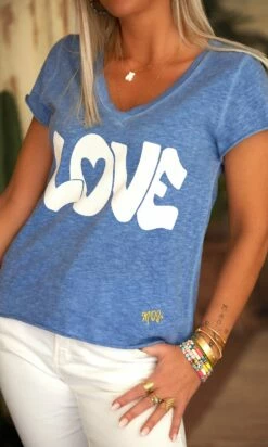 T-Shirt Magda Bleu Jean Love Blanc