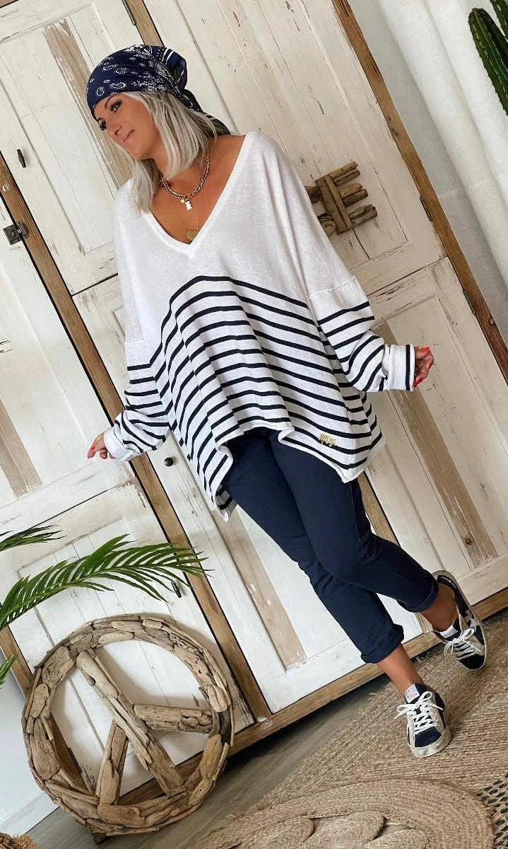 Pull Marius Oversize Blanc Marinière Bleu Skull 4 Pull Marius Oversize Blanc Marinière Bleu Skull – Image 2