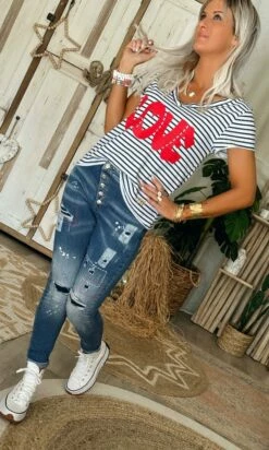 T-Shirt Magda Blanc Marinière Bleu Love Rouge -Vêtements Soldes 2024 9afd8fd3 21fe 492f b806 aff57b24f0ac