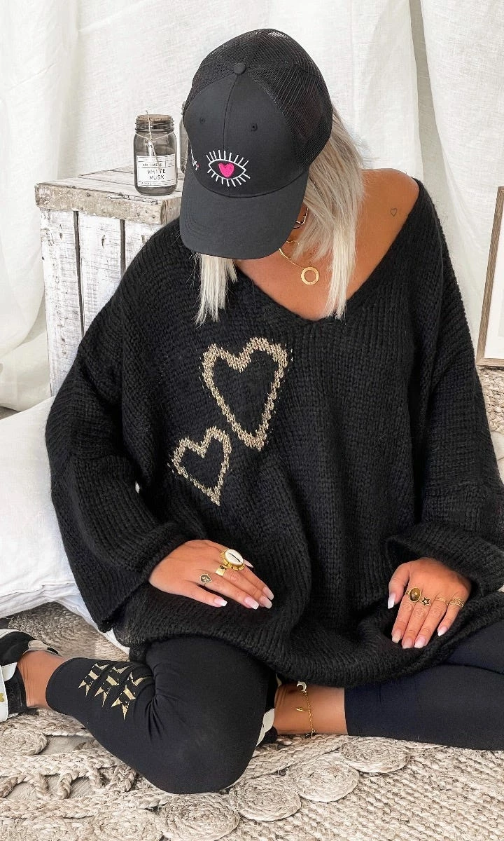 Petite Robe Pull Mady Oversize Noir Hearts Or 3 Petite Robe Pull Mady Oversize Noir Hearts Or