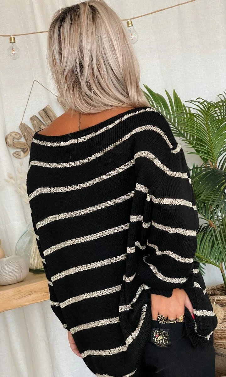 Pull Mika Oversize Noir Marinière Or 8 Pull Mika Oversize Noir Marinière Or – Image 6