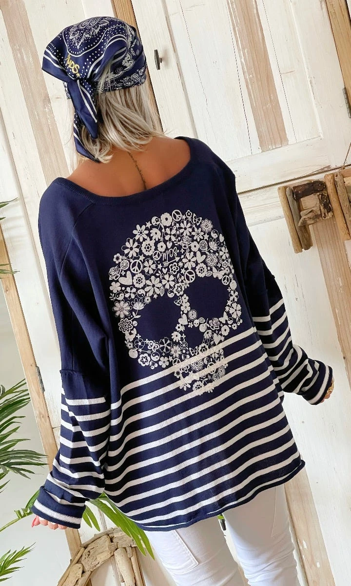 Pull Marius Oversize Bleu Marinière Blanc Skull 4 Pull Marius Oversize Bleu Marinière Blanc Skull – Image 2