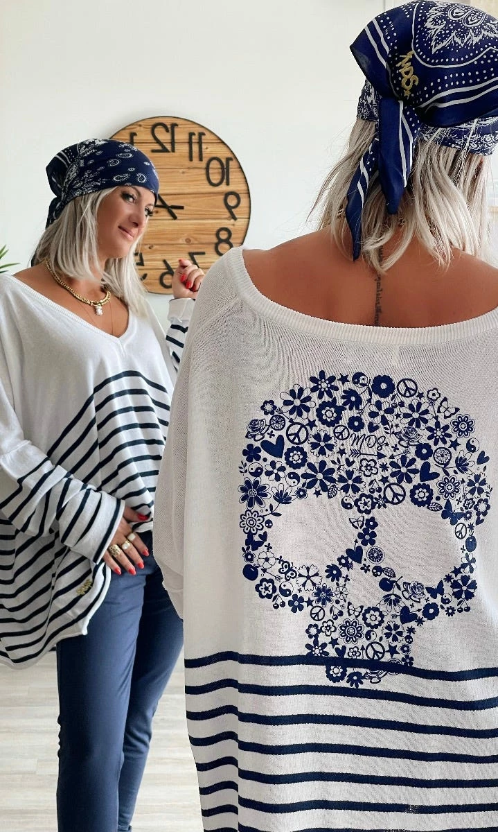 Pull Marius Oversize Blanc Marinière Bleu Skull 9 Pull Marius Oversize Blanc Marinière Bleu Skull – Image 7