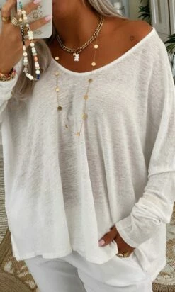 T-Shirt Gabin ML Loose Lin Blanc