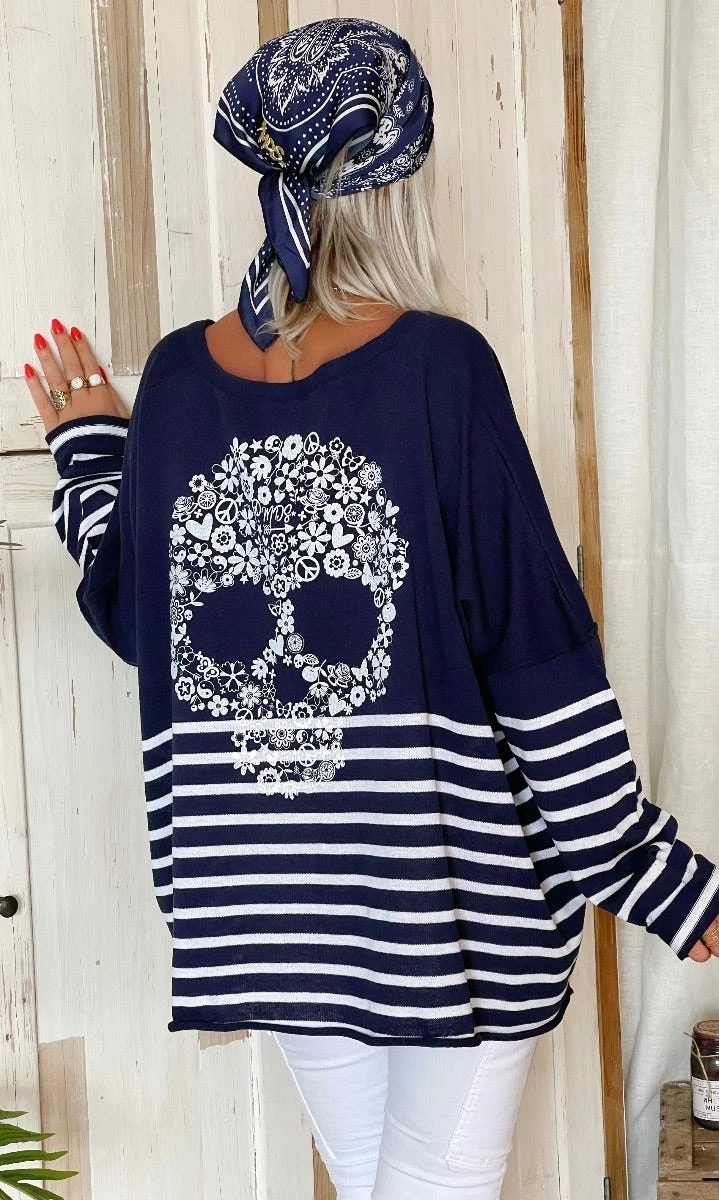 Pull Marius Oversize Bleu Marinière Blanc Skull 9 Pull Marius Oversize Bleu Marinière Blanc Skull – Image 7