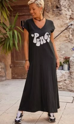 Robe Magda Ultra-Light Noir Peace Blanc