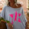T-Shirt Solene Oversize Gris Clair Star Rose Fluo