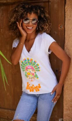 T-Shirt Magda Blanc Pluma Skull Karma Multicolor
