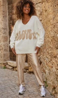 Pull Ronan Blanc Love Doré