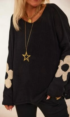 Pull Clovis Noir Flower Or