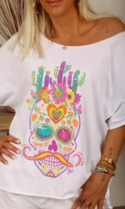 T-Shirt Solene Oversize Blanc Cactus Skull