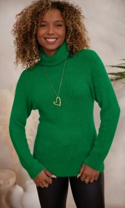 Pull Basic Col Roulé Vert Brésil