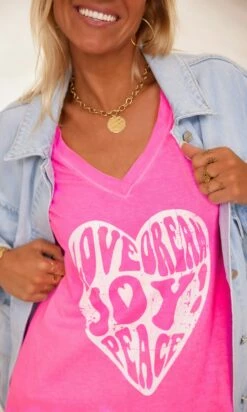 T-Shirt Elio MC Rose Fluo Heart Joy Blanc