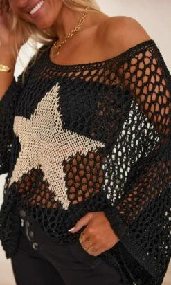 Pull Phill Noir Maille Filet Star Or -Vêtements Soldes 2024 facetune 07 02 2024 12 35 10