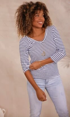 T-Shirt Essentiel ML Blanc Marinière Bleu Marine