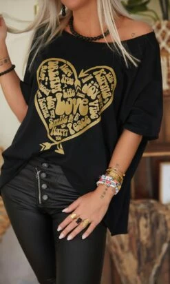 T-Shirt Solene Oversize Noir Heart Arrow Or