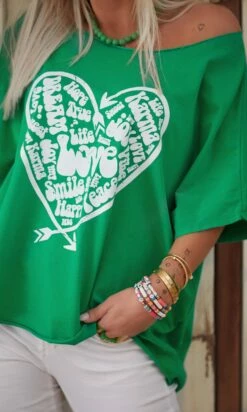 T-Shirt Solene Oversize Vert Brésil Heart Arrow Blanc