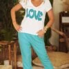 T-Shirt Magda Blanc Love Bleu Turquoise