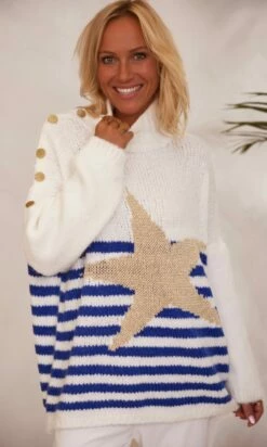 Pull Loann Blanc Marinière Bleu Star Or -Vêtements Soldes 2024 facetune 13 11 2023 18 01 02