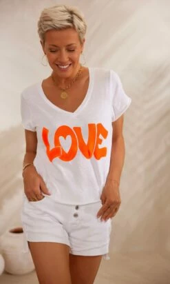 Produits populaires 9 T-Shirt Magda Blanc Love Orange Fluo