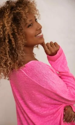 T-Shirt Gabin ML Loose Lin Rose Fluo