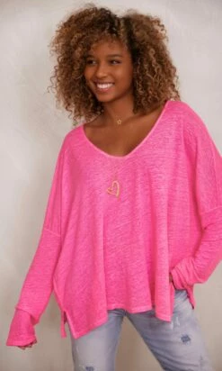 T-Shirt Gabin ML Loose Lin Rose Fluo -Vêtements Soldes 2024 facetune 16 11 2023 19 30 22