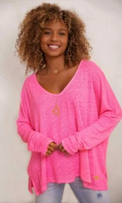 T-Shirt Gabin ML Loose Lin Rose Fluo -Vêtements Soldes 2024 facetune 16 11 2023 19 35 16