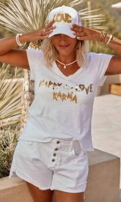 T-Shirt Magda Blanc Happy Love Karma Or