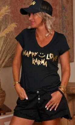 T-Shirt Magda Noir Happy Love Karma Or -Vêtements Soldes 2024 facetune 18 07 2023 09 59 00