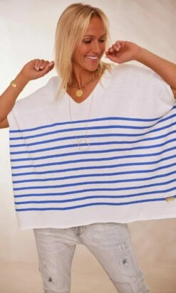 Pull Yann MC Oversize Blanc Marinière Bleu Electrique