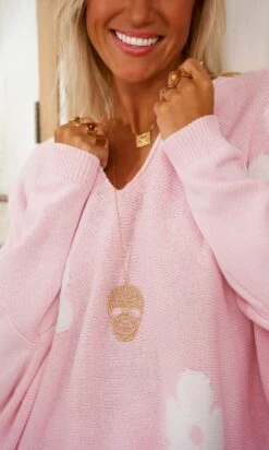 Pull Arsène Oversize Rose Clair Flowers Blanc