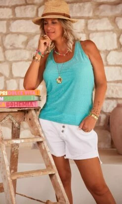 Débardeur Ludo Vert Turquoise Irisé -Vêtements Soldes 2024 facetune 21 07 2023 09 24 29