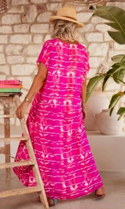 Robe Izabella Tie & Dye Lines Rose Fuchsia