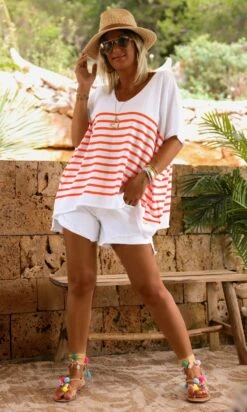 Pull Yann MC Oversize Blanc Marinière Orange -Vêtements Soldes 2024 facetune 22 06 2023 11 20 03