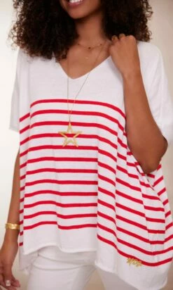 Pull Yann MC Oversize Blanc Marinière Rouge