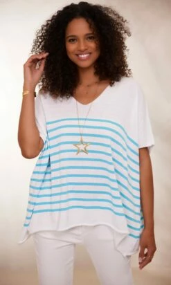 Pull Yann MC Oversize Blanc Marinière Vert Turquoise -Vêtements Soldes 2024 facetune 23 01 2024 12 08 36