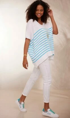 Pull Yann MC Oversize Blanc Marinière Vert Turquoise -Vêtements Soldes 2024 facetune 23 01 2024 12 15 03