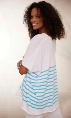 Pull Yann MC Oversize Blanc Marinière Vert Turquoise -Vêtements Soldes 2024 facetune 23 01 2024 12 30 45