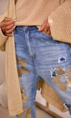 Jean's Brian Denim Golden Flowers