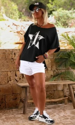 T-Shirt Solene Oversize Noir Star Blanc