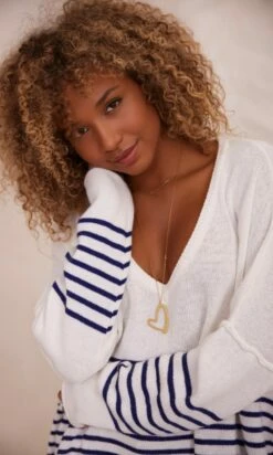 Pull Juliann Oversize Blanc Marinière Bleu