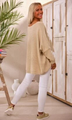 Pull Arsène Oversize Beige Flowers Blanc